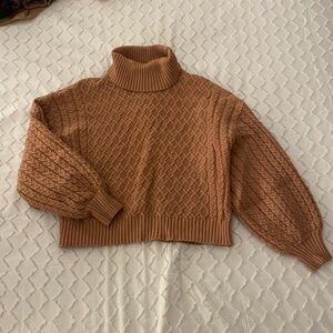 T Tahari Rust Cable Knit Turtleneck Sweater